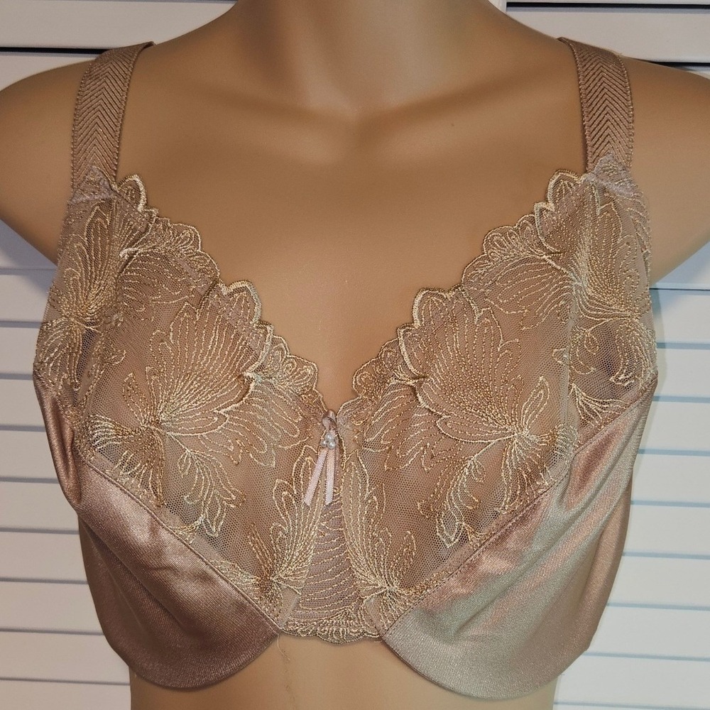 Wacoal Retro Chic Full Figure Underwire Bra 34H Tan Nude Floral Lace 857361
